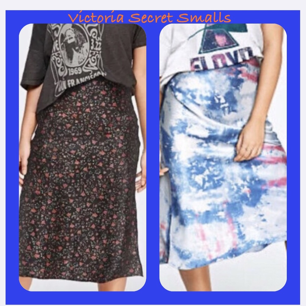 Victoria Secret Silky Soft Skirts. Tie Dye Look or Black Floral. Elastic Waist